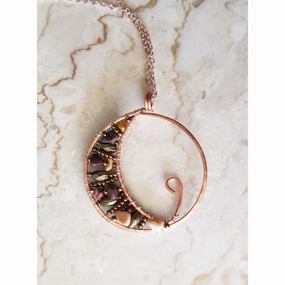 Crescent Moon Pendant Handmade with Genuine Copper